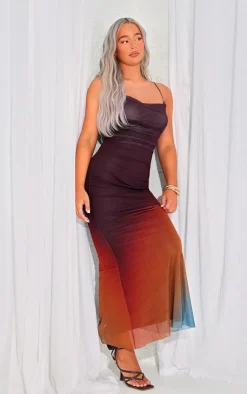 Ombre Mesh Cross Back Maxi Dress-PrettyLittleThing Sale