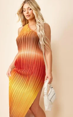 Ombre Plisse One Shoulder Scoop Back Maxi Dress-PrettyLittleThing New