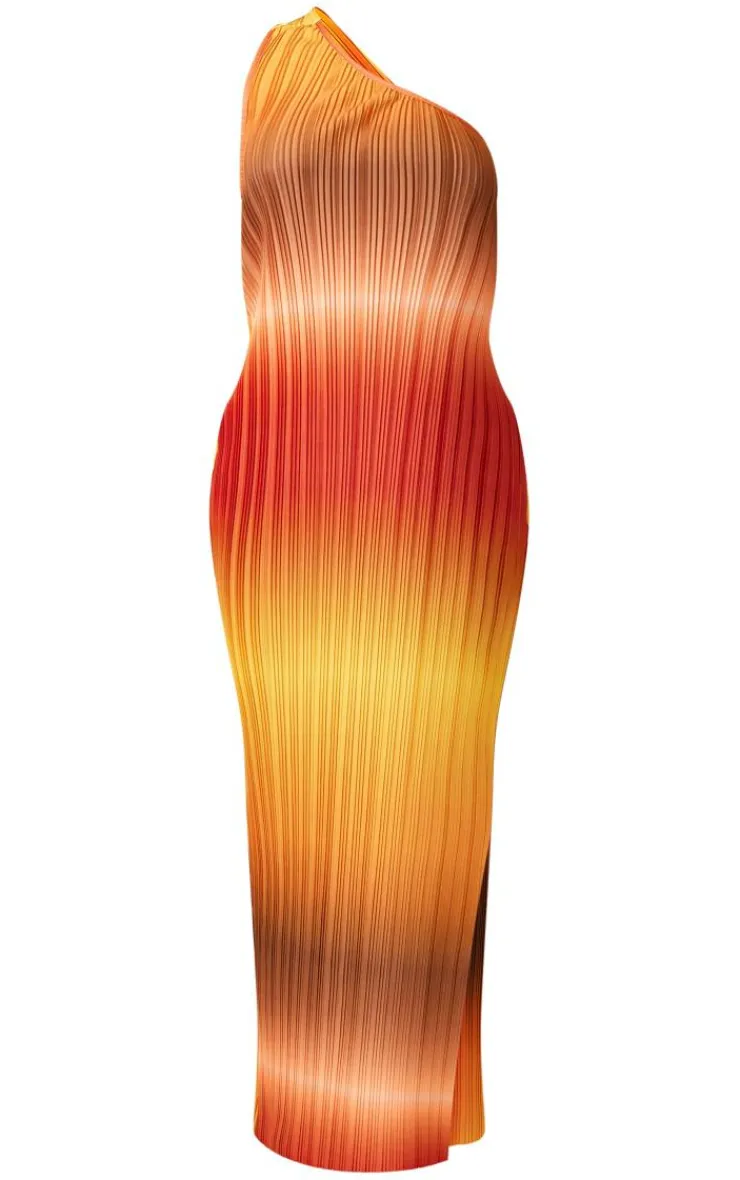 Ombre Plisse One Shoulder Scoop Back Maxi Dress-PrettyLittleThing New