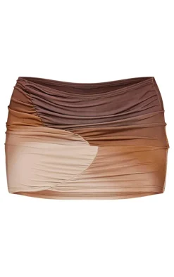 PrettyLittleThing Ombre Print Asymmetric Low Rise Micro Mini Skirt Brown