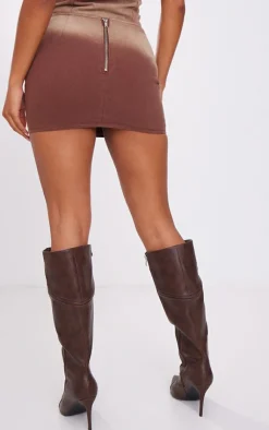 Online PrettyLittleThing Ombre Wash V Waistband Mini Skirt Brown