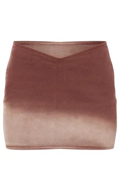 Online PrettyLittleThing Ombre Wash V Waistband Mini Skirt Brown