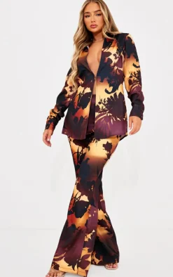 Hot PrettyLittleThing Oversized Floral Ombre Print Shirt Brown