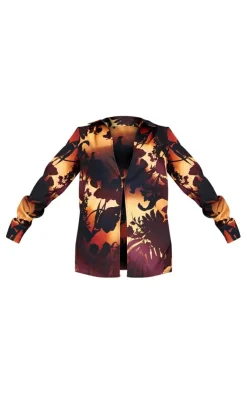 Hot PrettyLittleThing Oversized Floral Ombre Print Shirt Brown