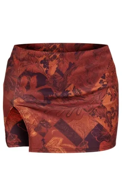 Paisley Print Stretch Woven Extreme Split Hem Micro Mini Skirt-PrettyLittleThing Clearance