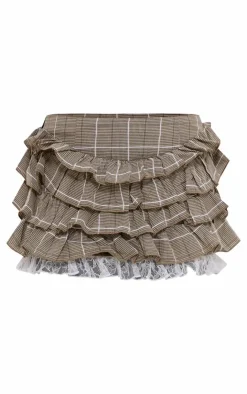 Plaid Printed Lace Detail Ruffled Rara Skirt-PrettyLittleThing Sale