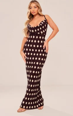 Polka Dot Printed Plisse Strappy Maxi Dress-PrettyLittleThing
