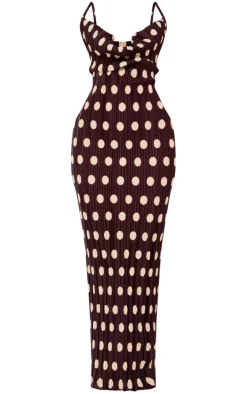 Polka Dot Printed Plisse Strappy Maxi Dress-PrettyLittleThing