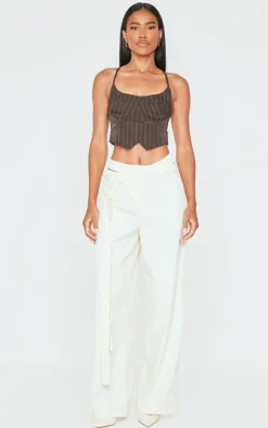 PrettyLittleThing Corsets*Premium Woven Pinstripe Cross Back Cropped Corset