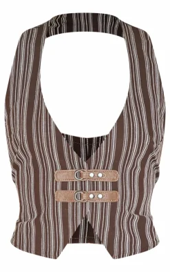 Premium Woven Striped Buckle Plunge Vest-PrettyLittleThing Clearance