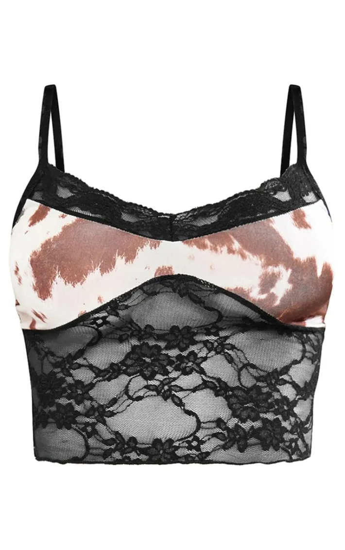Brown Print Bust Lace Crop Top