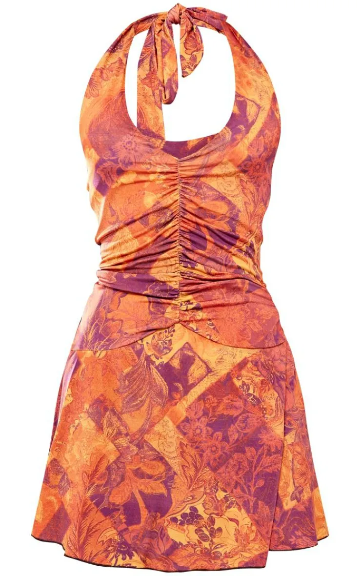 Print Slinky Halter Neck Mini Dress-PrettyLittleThing Discount