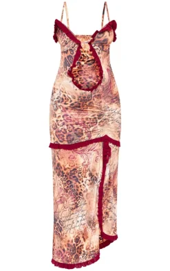 Printed Cut Out Cami Split Hem Maxi Dress-PrettyLittleThing Clearance
