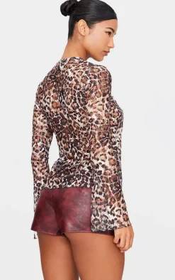 PrettyLittleThing Blouses*Printed Lace Ruffle Detail Tie Front Long Sleeve Top