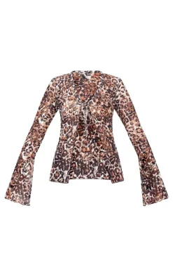 PrettyLittleThing Blouses*Printed Lace Ruffle Detail Tie Front Long Sleeve Top