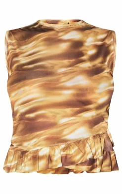 PrettyLittleThing Sleeveless Tops*Printed Mesh Frill Long Top