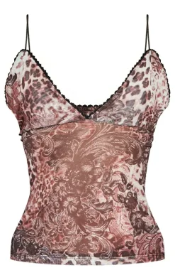 PrettyLittleThing Camisole*Printed Mesh Strappy Cami
