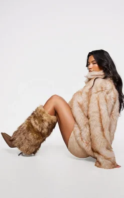 PrettyLittleThing Over The Knee Boots*Pu Faux Fur Fold Over Stiletto Knee High Heeled Boots
