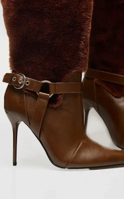 PrettyLittleThing Over The Knee Boots*PU Faux Fur Point Toe Over The Knee High Stiletto Heeled Boots
