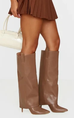 PrettyLittleThing Knee High Boots*Pu Fold Over Point Toe Heeled Boots