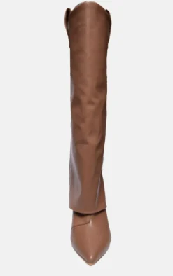 PrettyLittleThing Knee High Boots*Pu Fold Over Point Toe Heeled Boots