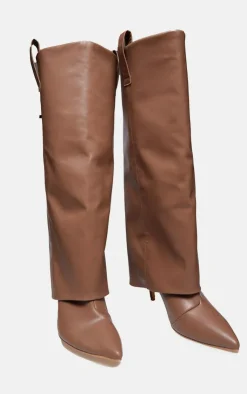 PrettyLittleThing Knee High Boots*Pu Fold Over Point Toe Heeled Boots