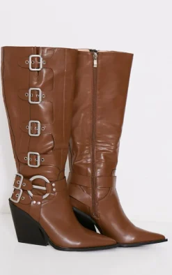 PrettyLittleThing High Heels*Pu Point Toe Buckle Knee High Heeled Western Boots