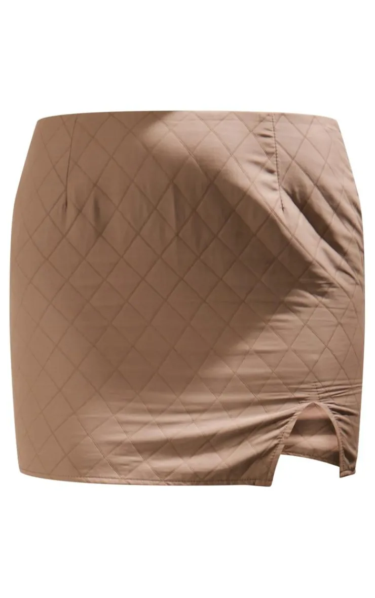 Best PrettyLittleThing Quilted Woven Micro Mini Skirt Brown