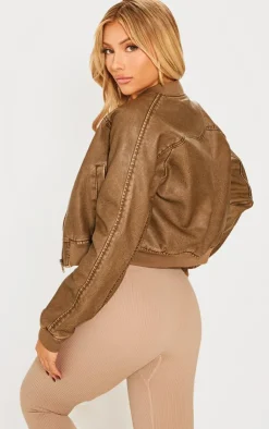 PrettyLittleThing Bomber Jackets*Seam Detail Distressed Pu Bomber