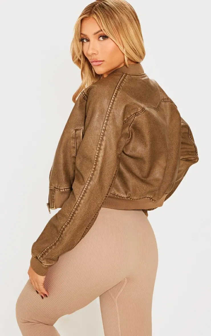 PrettyLittleThing Bomber Jackets*Seam Detail Distressed Pu Bomber