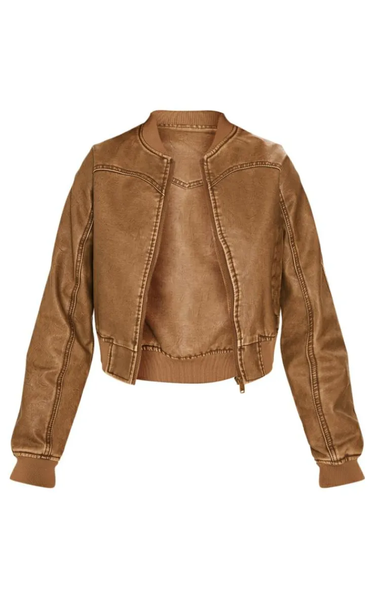 PrettyLittleThing Bomber Jackets*Seam Detail Distressed Pu Bomber