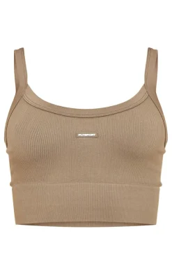 PrettyLittleThing Workout Tops*Seamless Rubber Badge Detail Crop Top