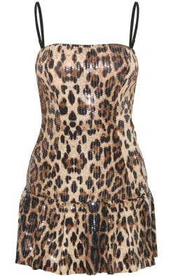 Sequin Leopard Frill Skirt Mini Dress-PrettyLittleThing New