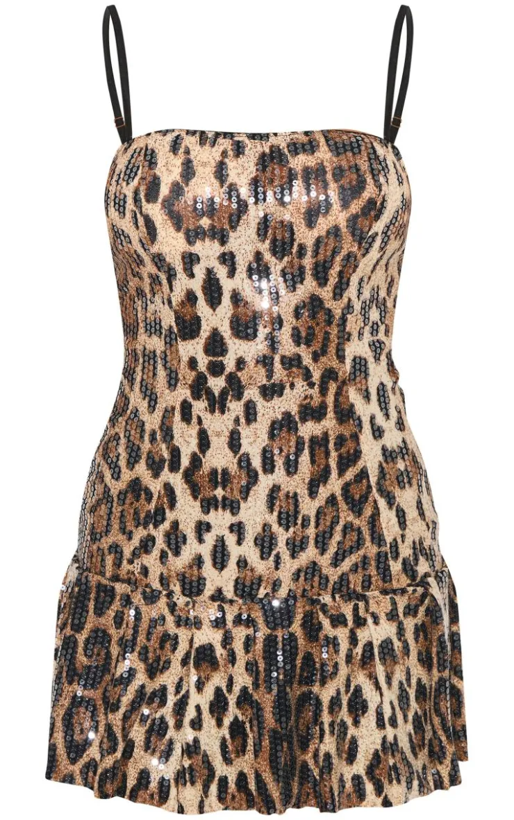 Sequin Leopard Frill Skirt Mini Dress-PrettyLittleThing New