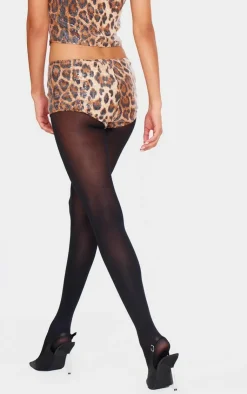 Discount PrettyLittleThing Sequin Leopard Print Hot Pant Brown