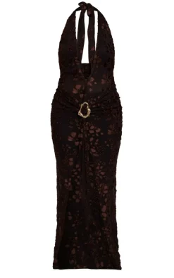 Sheer Devore Plunge Maxi Dress-PrettyLittleThing Discount