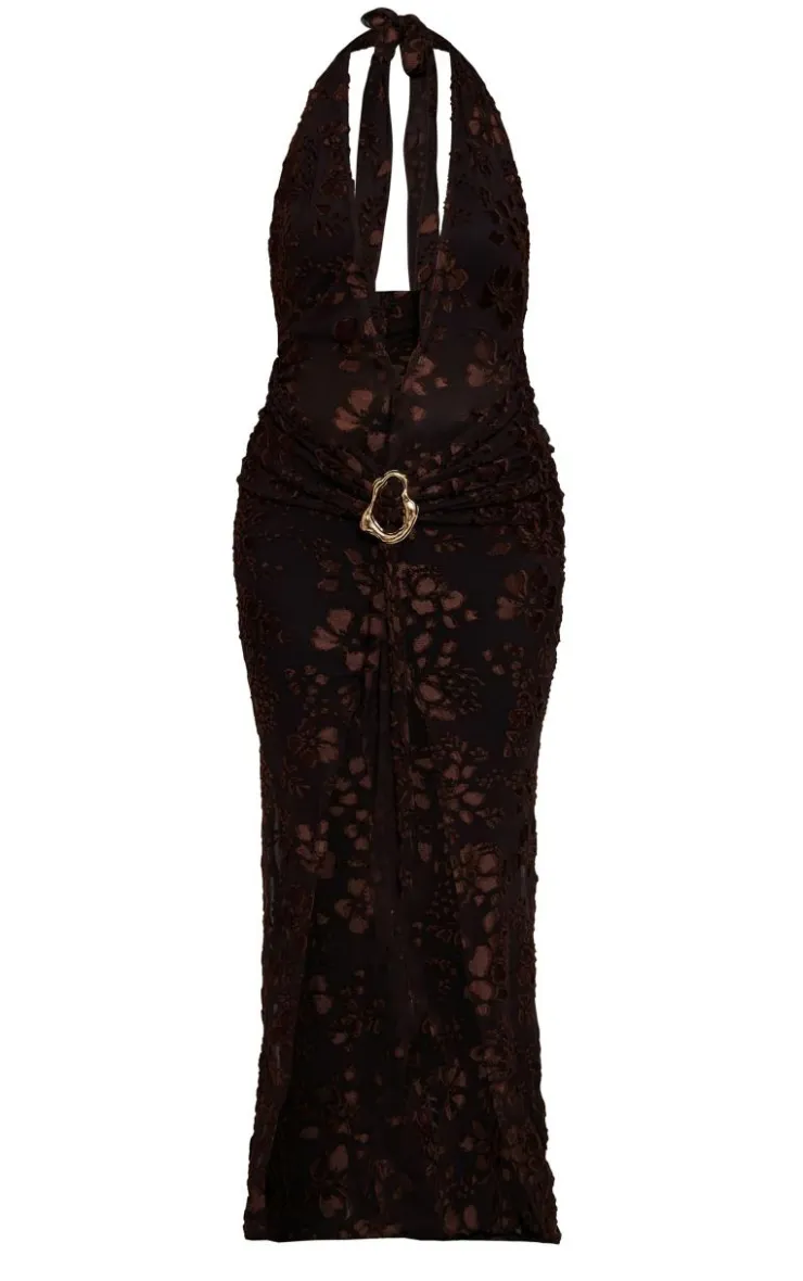 Sheer Devore Plunge Maxi Dress-PrettyLittleThing Discount