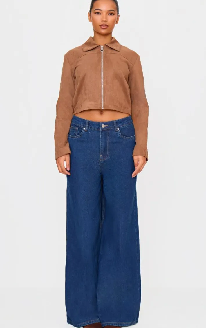 Brown Shoulder Pad Detail Faux Suede Jacket