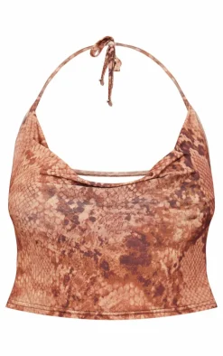 Slinky Snake Skin Cowl Open Back Halterneck Top-PrettyLittleThing Best