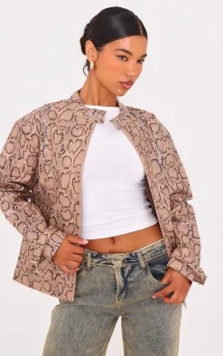 PrettyLittleThing Faux Leather Jackets*Snake Faux Leather Zip Up Jacket