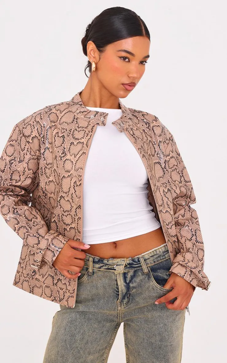 PrettyLittleThing Faux Leather Jackets*Snake Faux Leather Zip Up Jacket