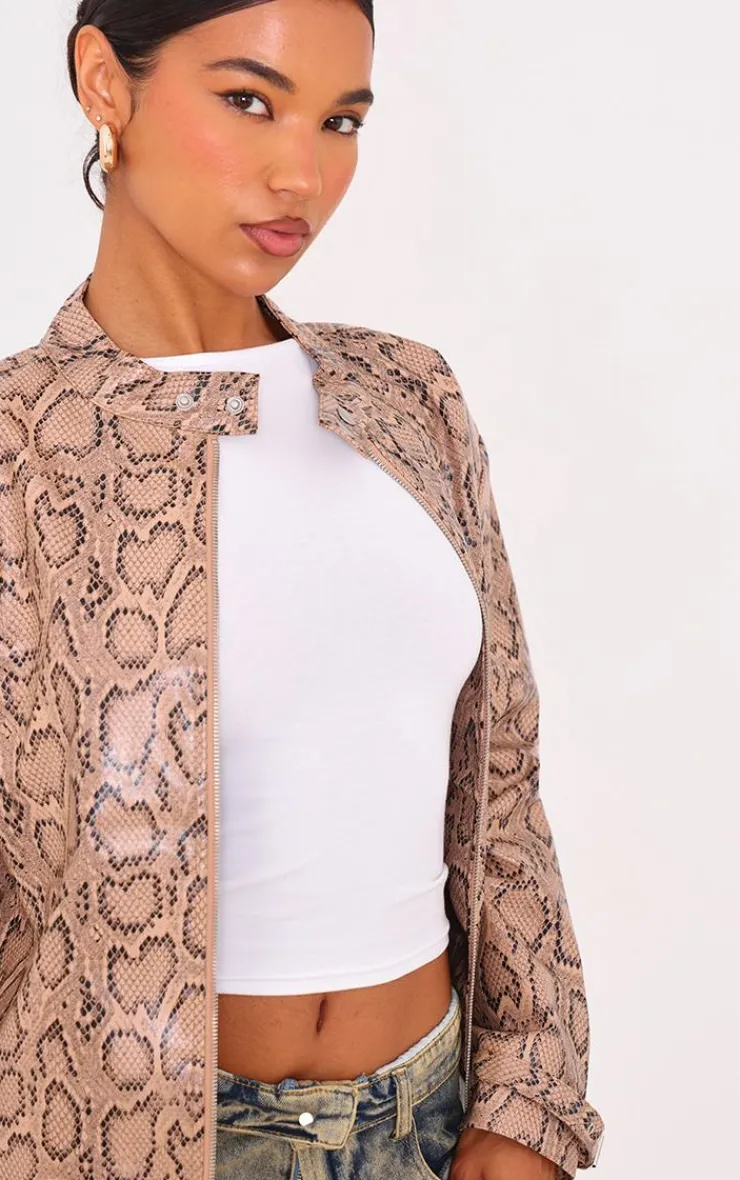 PrettyLittleThing Faux Leather Jackets*Snake Faux Leather Zip Up Jacket