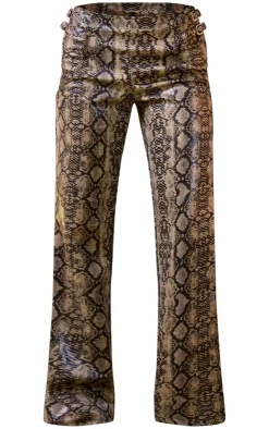 Best PrettyLittleThing Snake Print Faux Leather Belt Detail Pants Brown