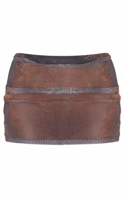 PrettyLittleThing Snake Print Mesh Micro Mini Skirt Brown