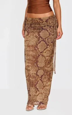 Snake Print Ruched Side Maxi Skirt-PrettyLittleThing Hot