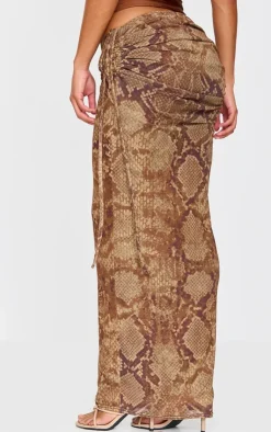 Snake Print Ruched Side Maxi Skirt-PrettyLittleThing Hot