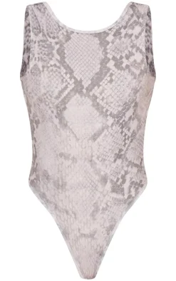 Brown Snake Print Soft Jersey Open Back Bodysuit