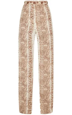 Online PrettyLittleThing Snake Print Wide Leg Pants Brown