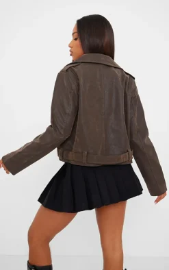 PrettyLittleThing Faux Leather Jackets*Soft Faux Leather Flower Detail Crop Jacket