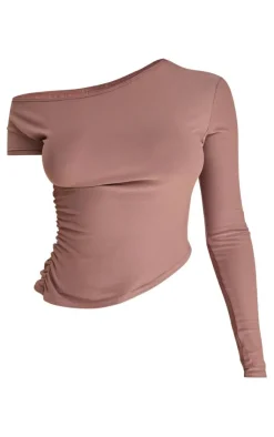 Clearance PrettyLittleThing Soft Touch Boat Neck Long Top Brown